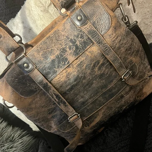 💖SoLD💋 Bed Stu Big Fork Black Lux Leather Bag - Picture 3 of 7